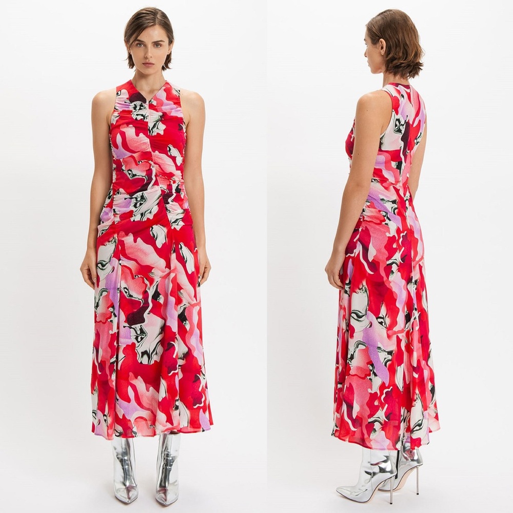 NWT Cue Ruched Marble Midi Dress